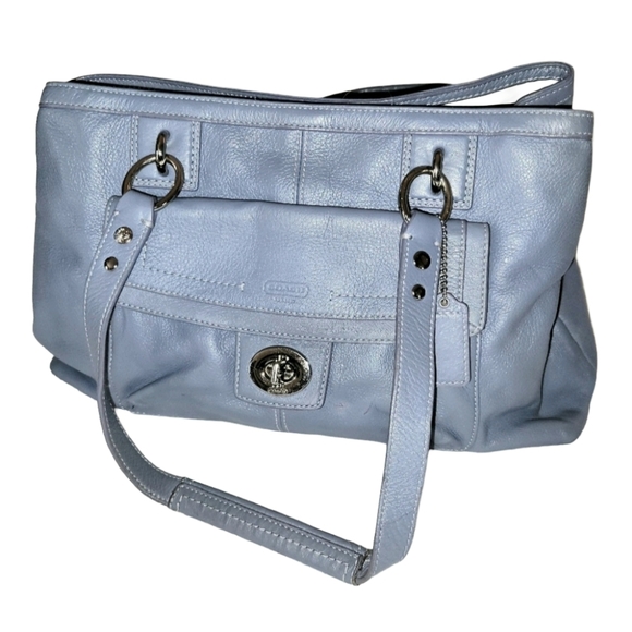 Coach Penelope Large Blue Pebble Leather Satchel - Picture 1 of 9